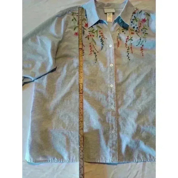 Alfred Dunner Striped Button Down Shirt Floral Embroidery Beads, Size Xl - Picture 2 of 6